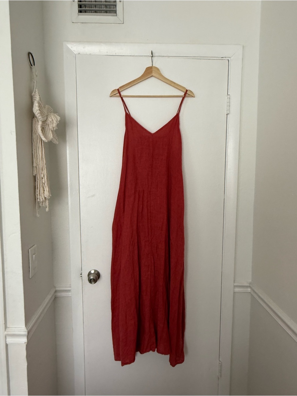Red Linen Slip Maxi Dress - Lightweight Summer Dress